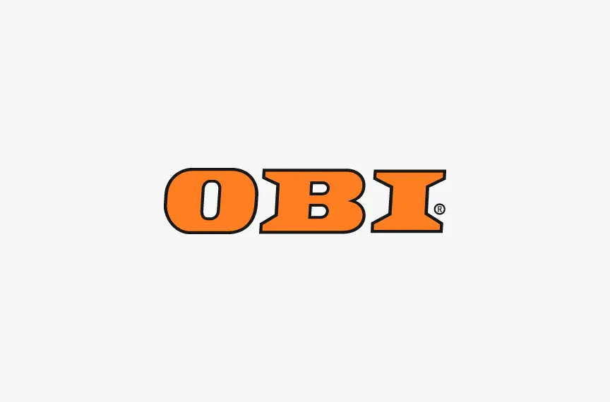 OBI logo on a grey background. (Case study thumbnail).